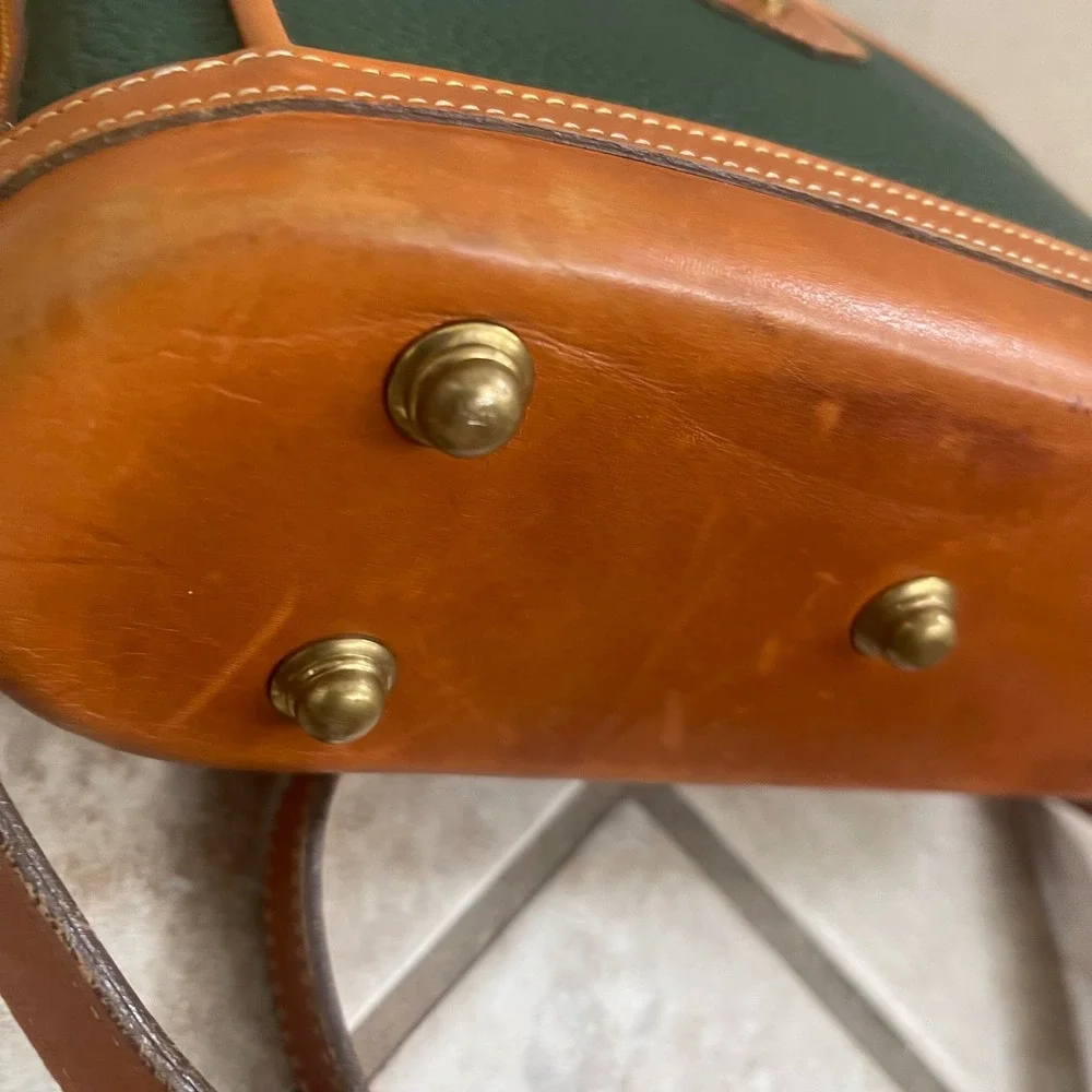 Dooney & Bourke Vintage All Weather Leather Green Tan Crossbody Bag Duck Fob